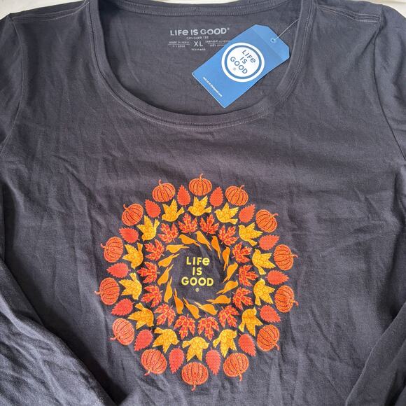 LIFE IS GOOD NWT Crusher Pumpkin Leaves Long Sleeve Tee in Dark Gray Size XL - Picture 5 of 9